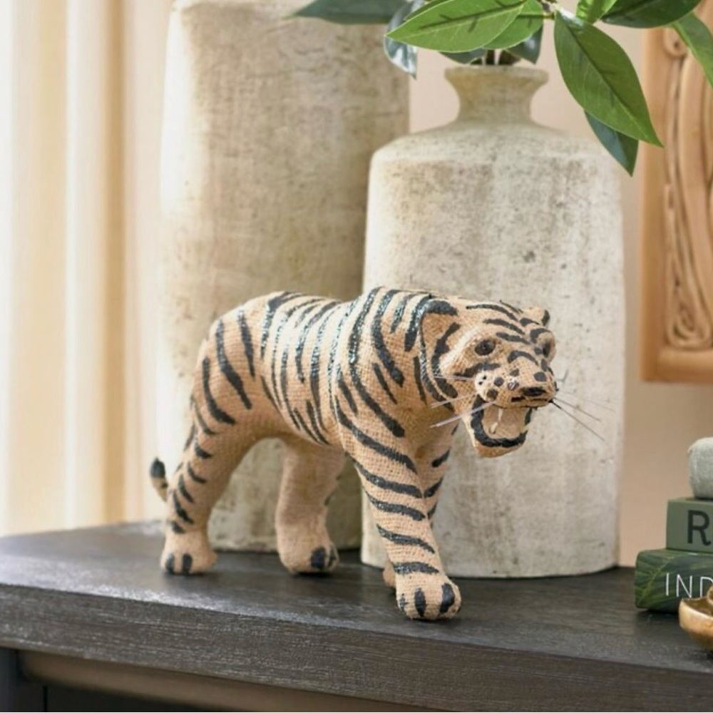 Grandin Road Jute Tiger Figurine in Tan and Black - NWT